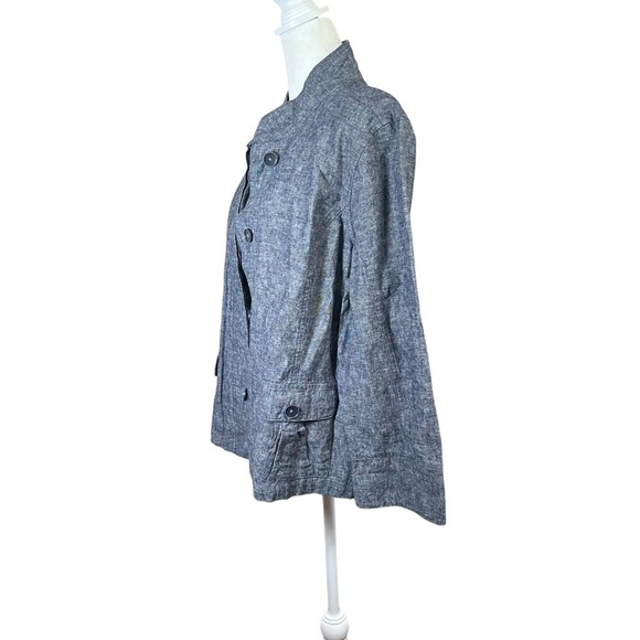 Women’s Linen Blend Blue Chambray Topper Shirt Jacket Shacket Sz L Boxy Classic - Picture 4 of 11